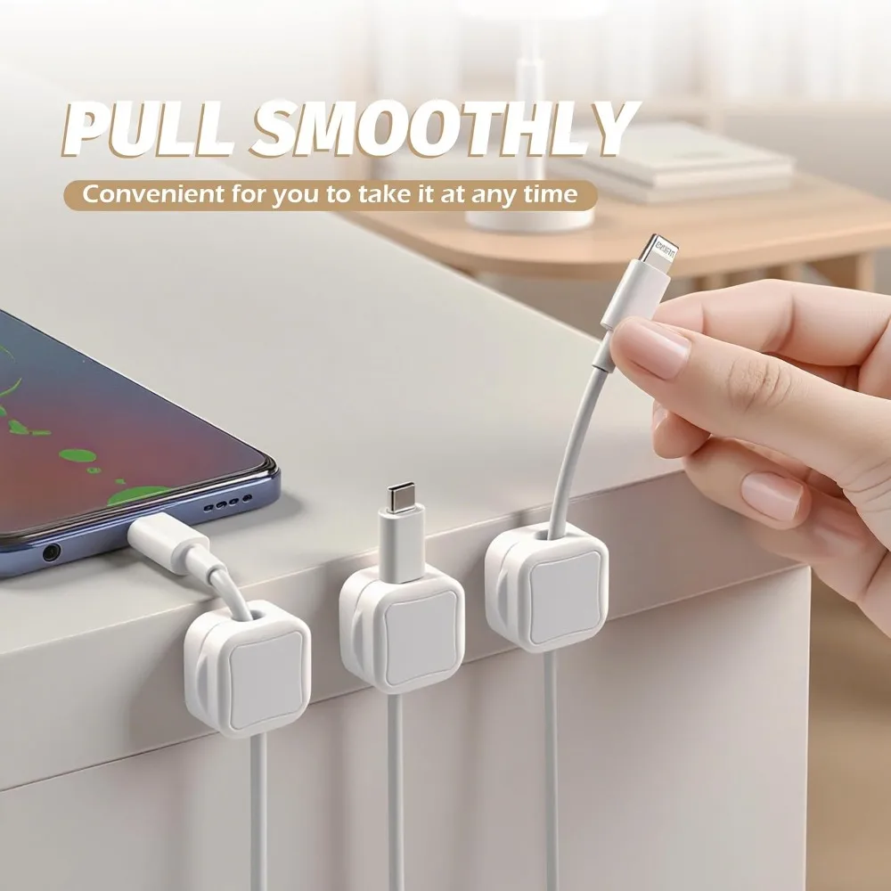 6 PCS Magnetic Cable Clips Cord Organizer Holder for Home Desk Nightstand Car Wall - White view 5