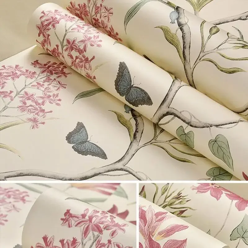 Flower and Bird Self-adhesive Wallpaper Home Decoration Materials Bedroom Living Room TV Background Wall Plant PVC Wallpaper