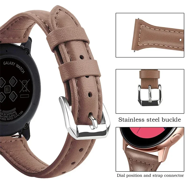 20mm 22mm Strap For Samsung Galaxy Watch 6/5/pro/4 Classic/3/Active 2 Slim Leather Bracelet Huawei Watch GT 4-2-2e-3-3 Pro Band