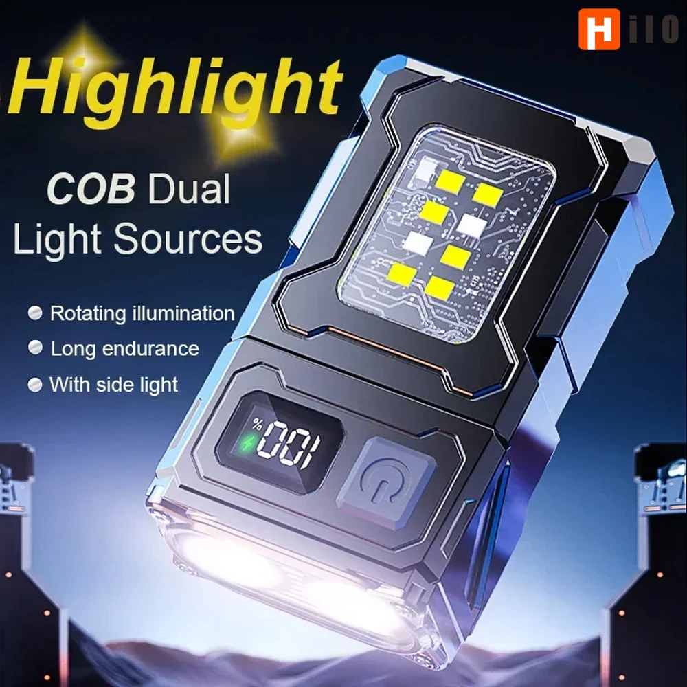 2025 New Multifunctional COB Ajustable Flashlight Angle LED Outdoor Torch Keychain Portable Light Magnetic Camping Warning Lamp