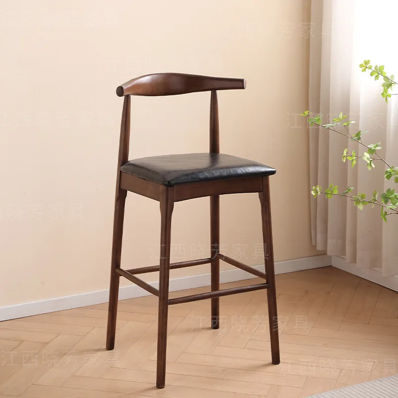 Retro medieval Solid Wood Horn Bar Chair High Bar Stool Cafe Milk Tea Shop Backrest lounge Island Chair nordic furniture stool