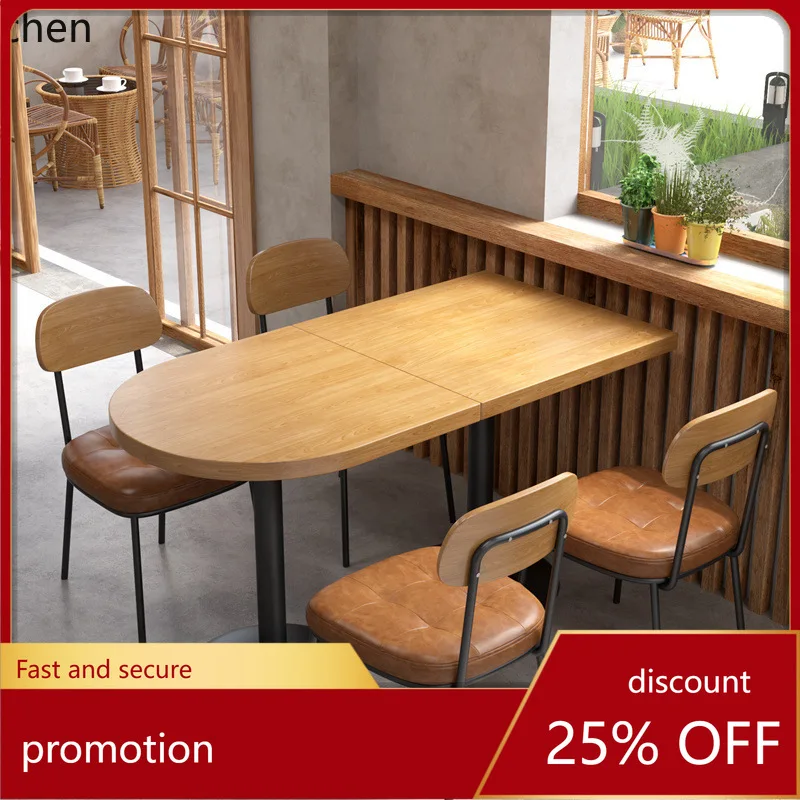 HT Coffee Shop Leisure Table and Chair Milk Tea Shop Hotel Restaurant Solid Wood Table