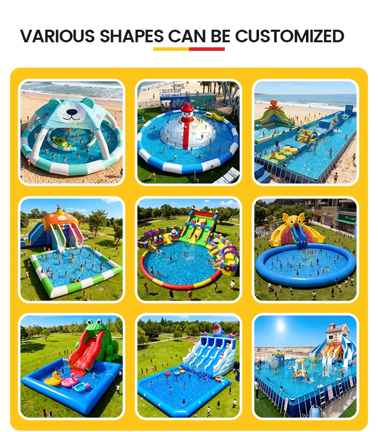 Inflatable Water Theme Park with Swimming Pool Portable Outdoor with Ice Tub Tents and Small Slide for Family Summer Play