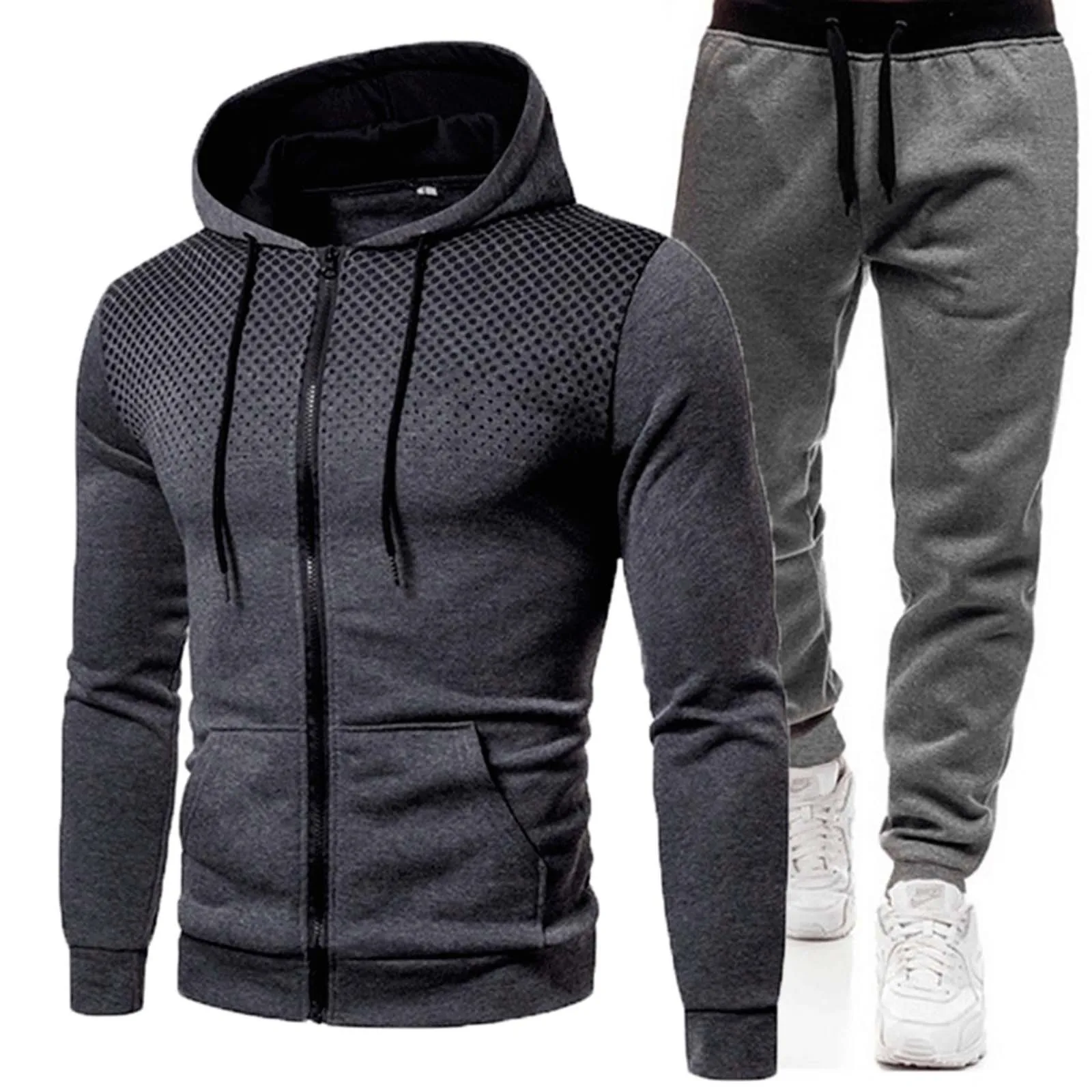 Tracksuit Men Hooded Sweatshirt & Pants Outfit Outdoor Sports Fitness Gym Running Casual 2PCS Jogging Sports Suit Male Sport Set