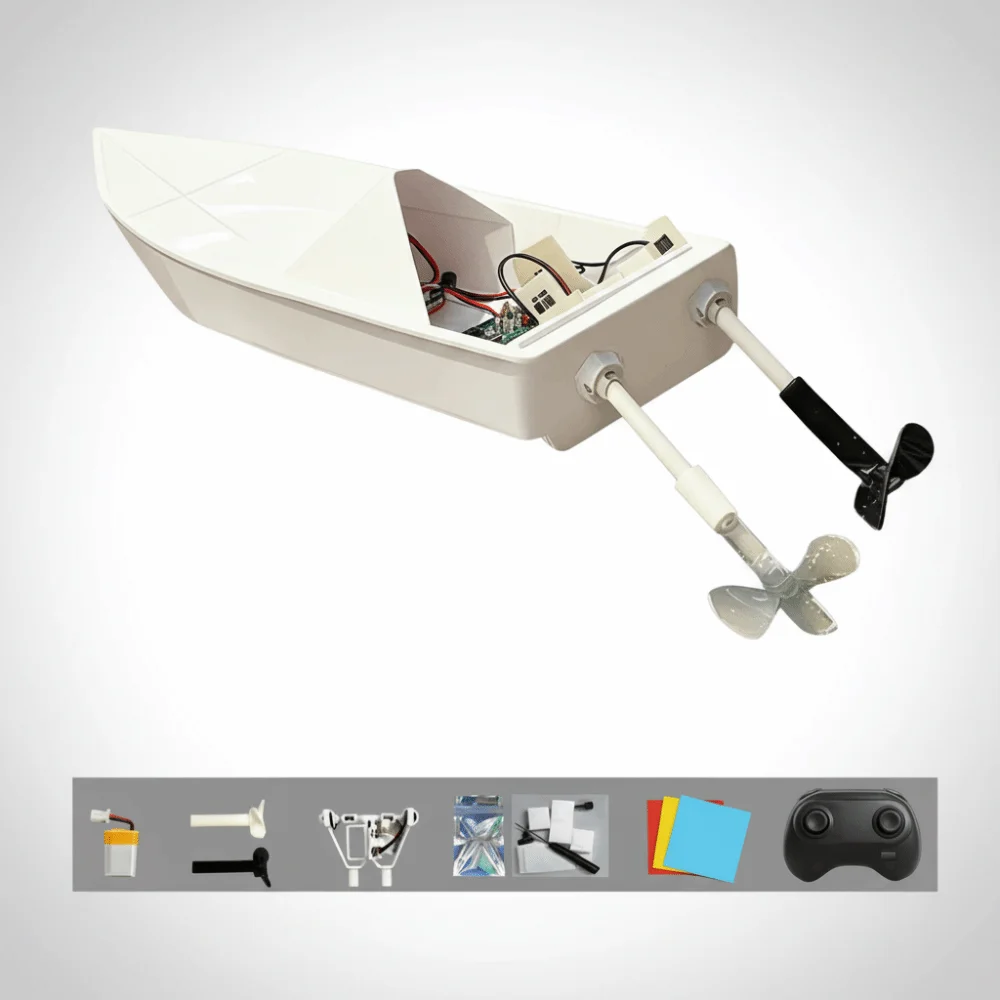Dual Propulsion RC Paper Boat Modular Assembly Handmade Model Remote Control Boat Two-Paddle Motion Stable Play Paper Boat
