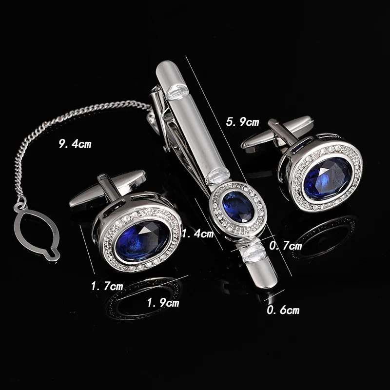 Men\'s French Cufflinks Tie Clips Set Luxury Tie Pins For Mens Suit Accessories Tie Bars Cuff Links Set Crystal Wedding Jewelry