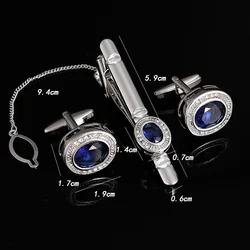 Men's French Cufflinks Tie Clips Set Luxury Tie Pins For Mens Suit Accessories Tie Bars Cuff Links Set Crystal Wedding Jewelry