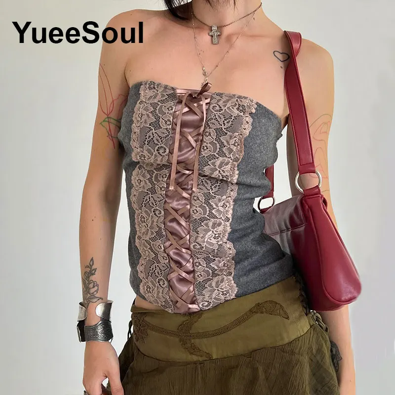 Gray Y2K Top Sleeveless Slim Crop Top 2025 New Sweet Cute Casual High Street Hip Hop Sexy Basics 2000s Women Woman Clothing