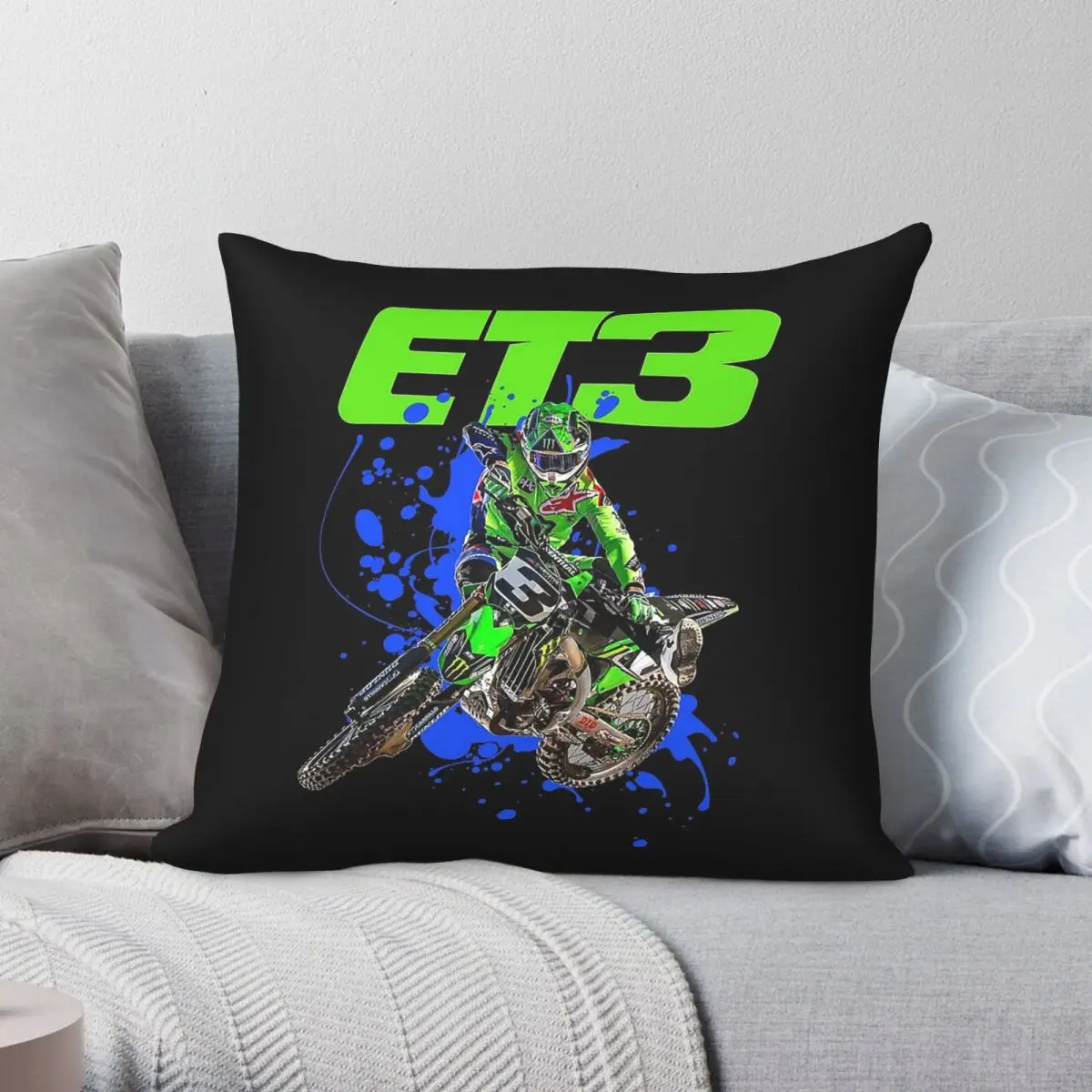 Eli Tomac Et3 Motocross Supercross Square Pillowcase Polyester Linen Velvet Pattern Decorative Throw Pillow Home Cushion Case