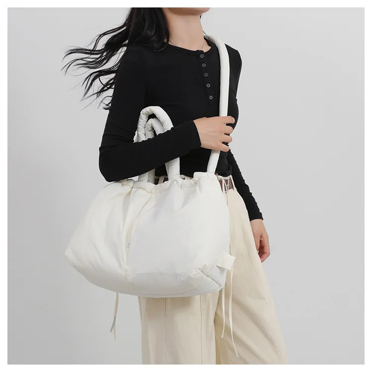 Casual nylon padded tote bag designer soft puffer women shoulder crossbody bags Simple Vintage large capacity handbags 2023
