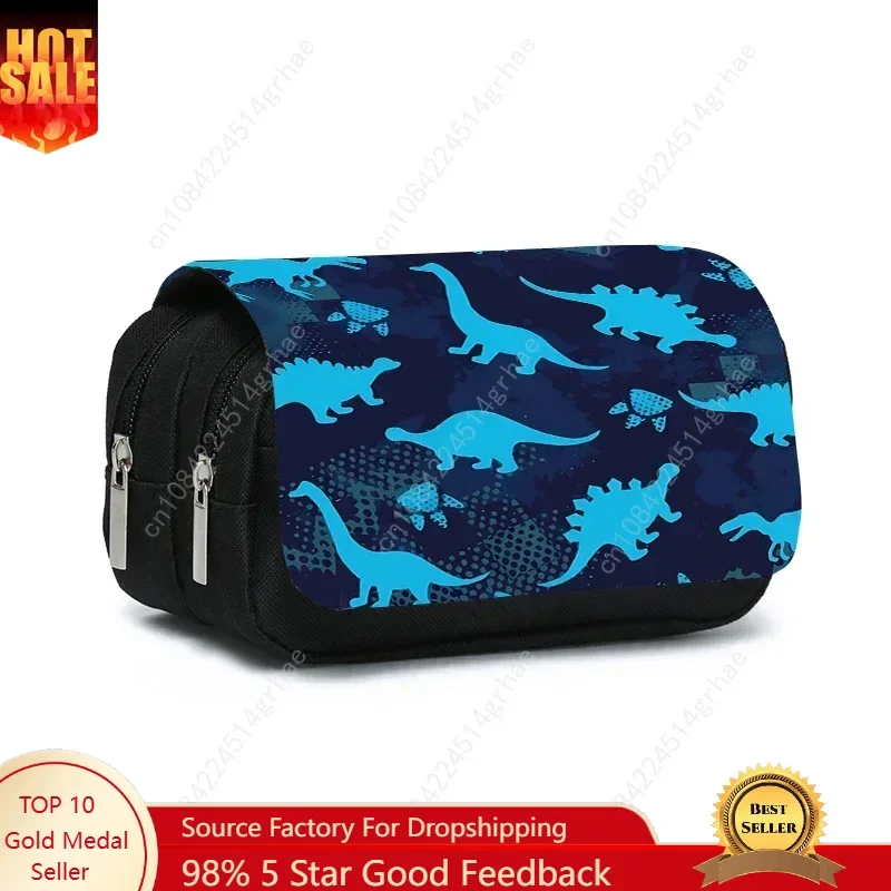 Tempat Pensil Lipat Dua Lapis Motif Dinosaurus untuk Anak Laki-laki dan Perempuan, Hadiah Terbaik, Perlengkapan Sekolah Kartun 2D, Tas Pensil untuk Anak-anak