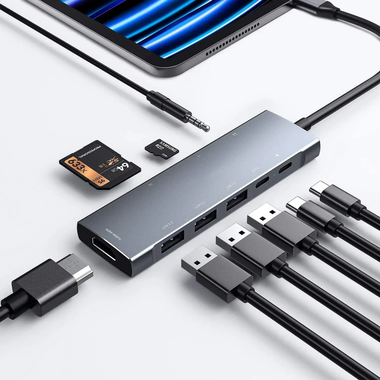 

Концентратор USB C для Pro 9 в 1, адаптер Pro 12,9, 11 дюймов, док-станция 5 4 с 4K HDTV, стандартным PD, чтением карт SD/TF