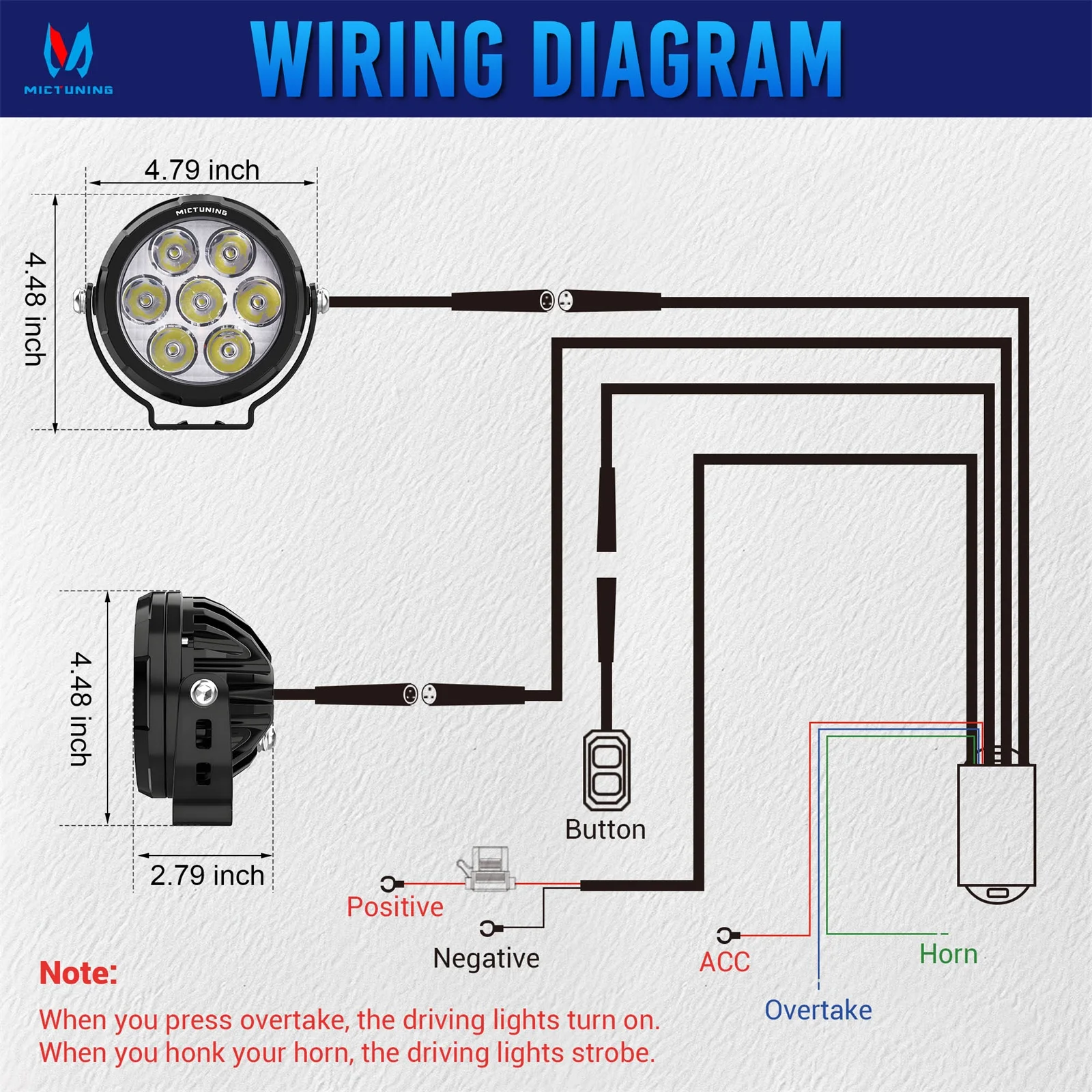 MICTUNING  4.5"  Motorcycle LED Spot Lights LED Driving Lights, Fog Light Round Pods Offroad Work Spotlight IP68 Waterproof
