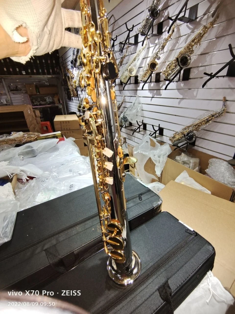 Japan S-WO37 Original 1 :1 key type Soprano Saxophone W037 Nickel plated Gold Lacquer Bb white copper Sax instrumen with case