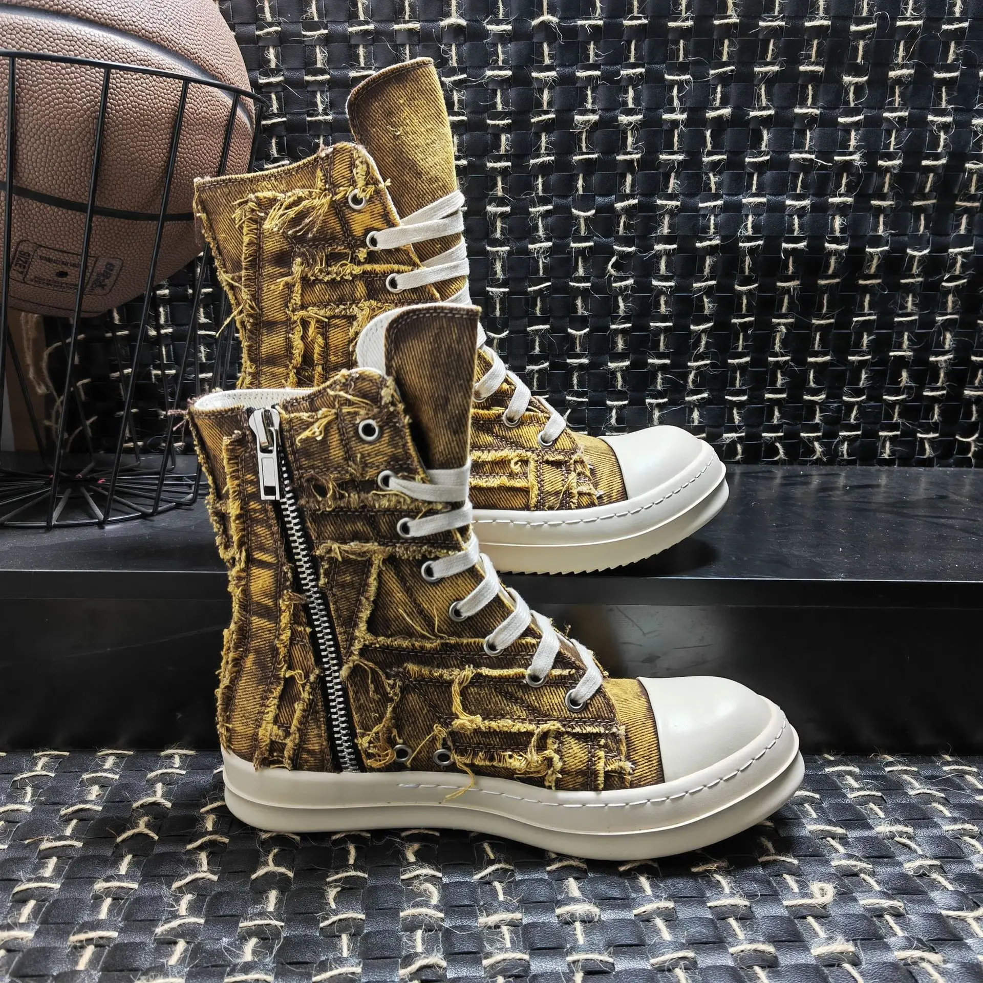 

Men High Top Shoes Canvas Women Designer Sneakers Luxury Lace Up Zip High Street Autumn Flats Black Boots