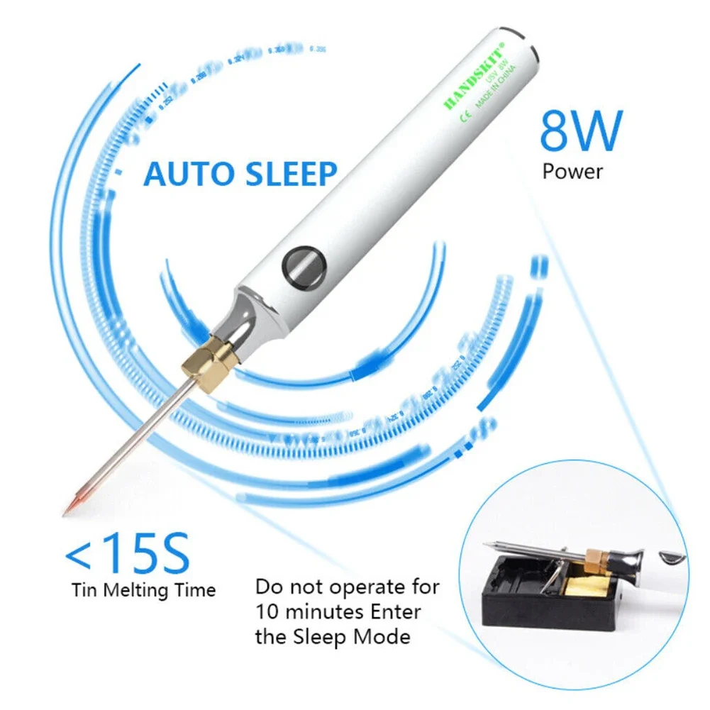 

USB-перезаряжаемый электрический паяльник 330-450 Вт ° Паяльные жала из нержавеющей стали C 5V 8-10W с регулировкой температуры и автоматическим отключением