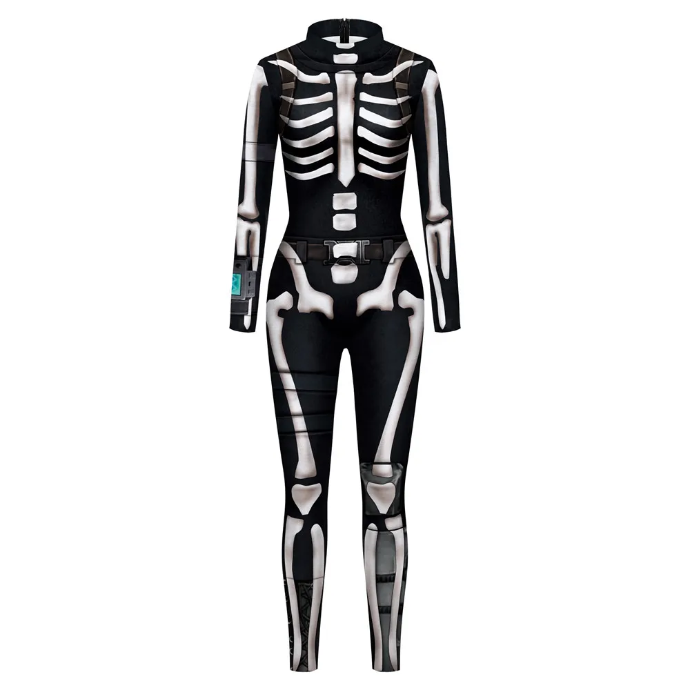 IOOTIANY Erwachsene Frauen 3D-Skelett Halloween Cosplay Kostüm Spandex-Jumpsuit Langarm Totenkopf Cosplay Jumpsuit Neu 2026 – Detail 4