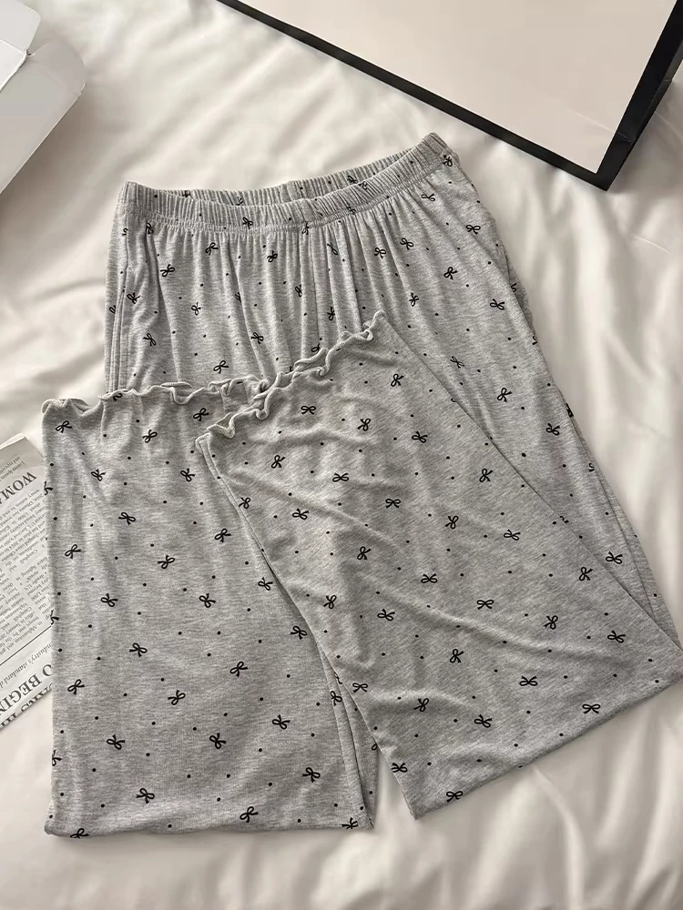 

Extra Large Size 300 Pounds Sweet Knot Polka Dot Sleep Pants Women's Modal Soft Comfortable Lazy Home Casual Pants
