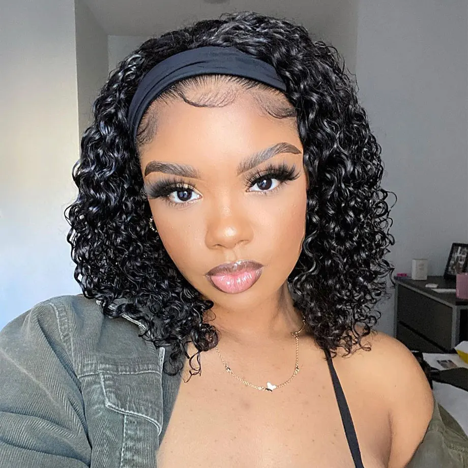 Brazilian Kinky Curly Headband Wig Human Hair 8-30 Inch Remy Kinky Curly Human Hair Wigs For Women 180% Density Full Machine Wig