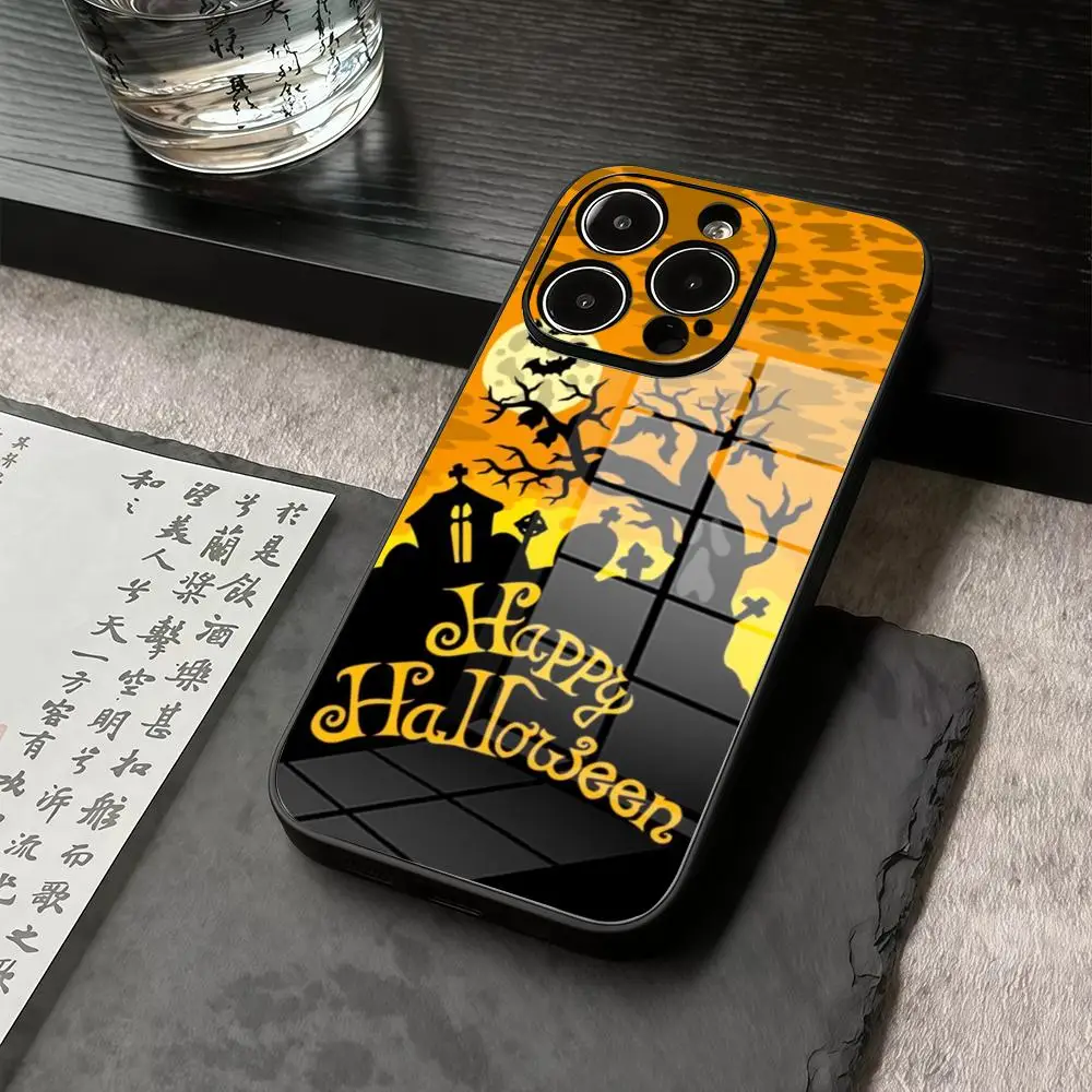 

Phone Case For IPhone 17 16 15 14 13 12 11 Pro Max X XR Precision Holes In Acrylic Glass PC Cover Fall Pumpkin Halloween