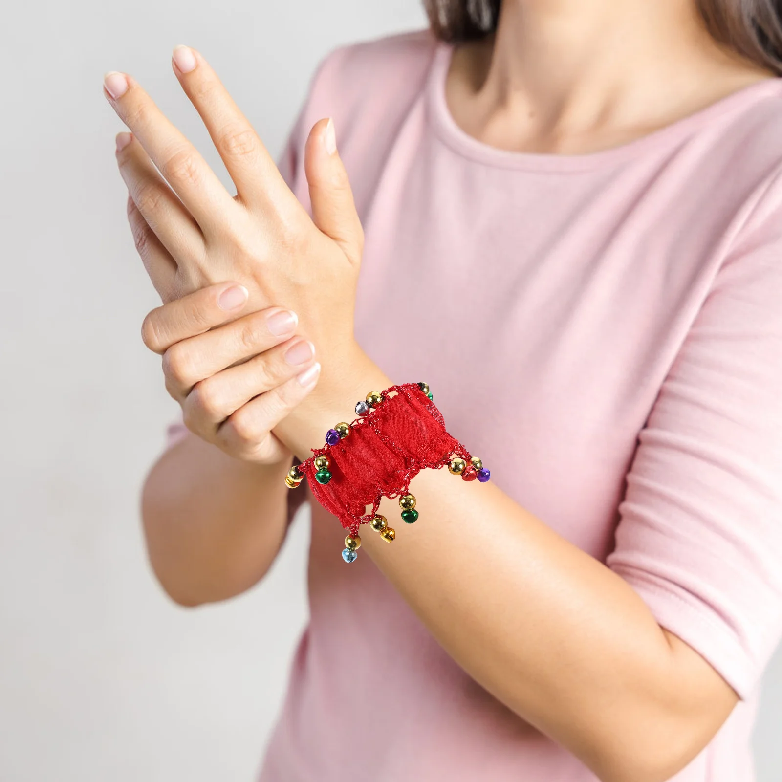 1Pair Belly Dance Wrist Cuff with Bell Delicate Shining Bracelet for Dancing Ethnic Style Handcuffs Performance Party Wear