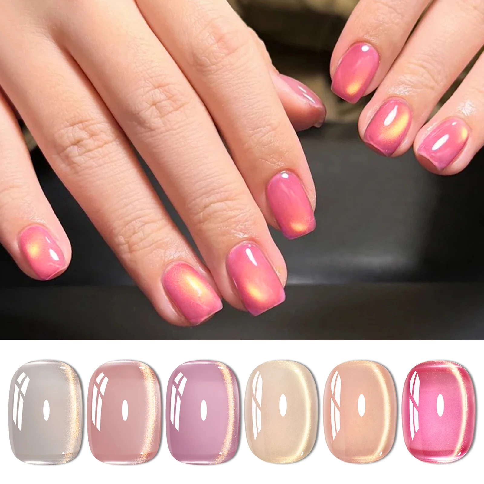 9pcs Naakt Roze Glas Cat Eye Gel Nagellak Set Glazen Kraal Effect Semi Permanente Losweken UV Gel vernis Nail Art Manicure Kit