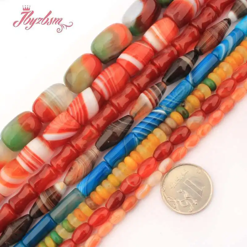 Agaat Kralen Rood Groen Blauw Kolom Ovale Agaat Natuursteen Spacer Kralen voor DIY Vrouwen Mannen Ketting Armband Sieraden Maken 15"