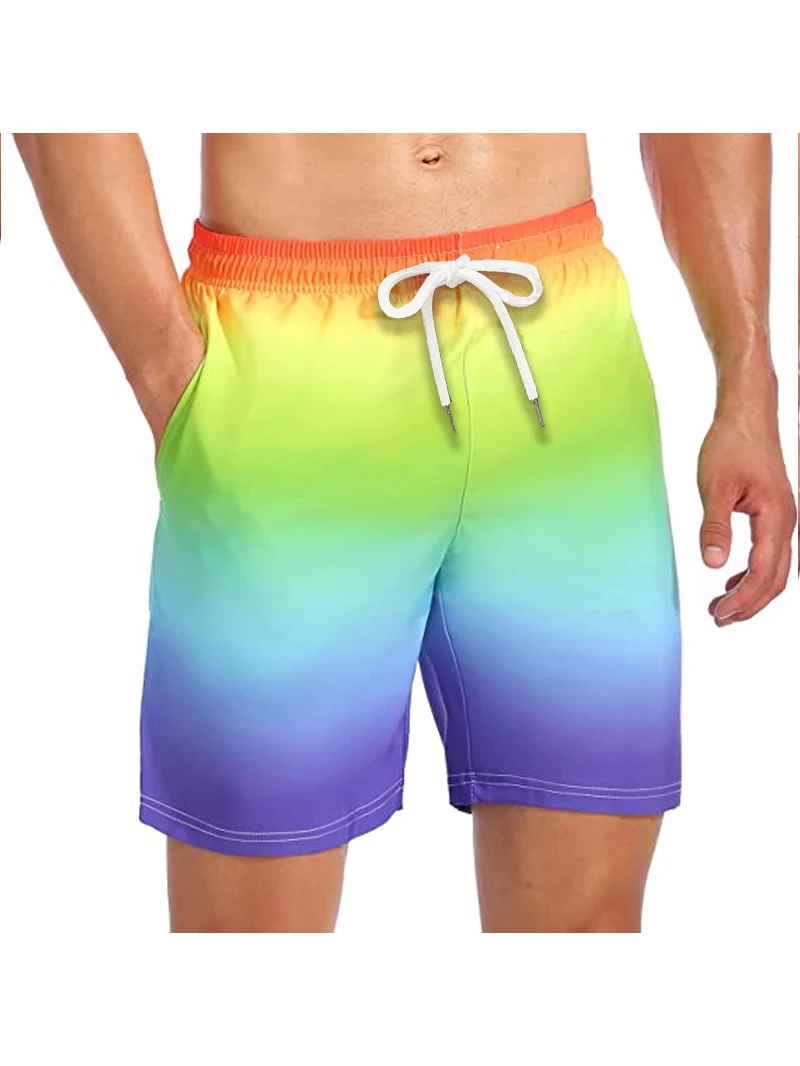 Men's Board Shorts Swim Trunks Summer Shorts Beach Shorts Rainbow Gradient Color Quick Dry Casual Daily Holiday