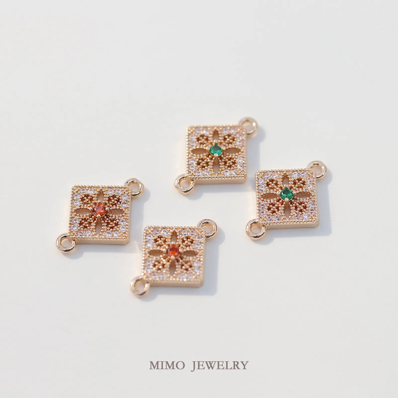 Retro Small Square Emerald Zircon Charms Pendant Supplies DIY Hand Brass Gold Plated Accessories 17x12.6mm