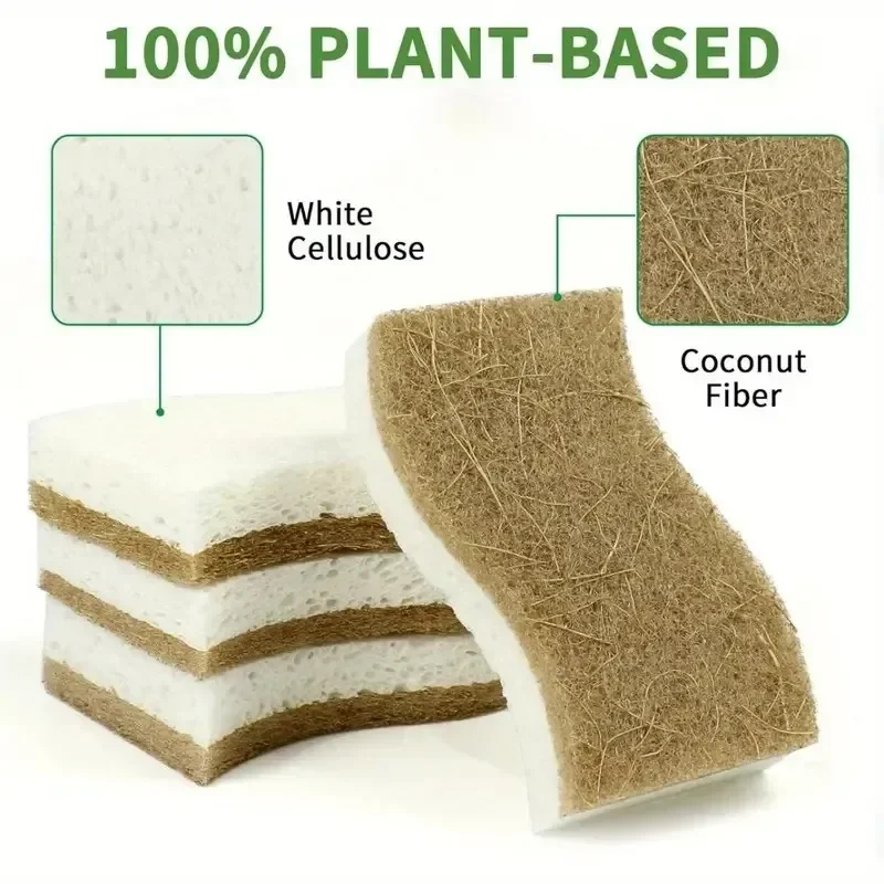 1-12Pcs Natural Cleaning Cloth Sponge Wood Pulp Cotton Three In One Cleaning Kitchen Washing Dishes And Pots Herramientas