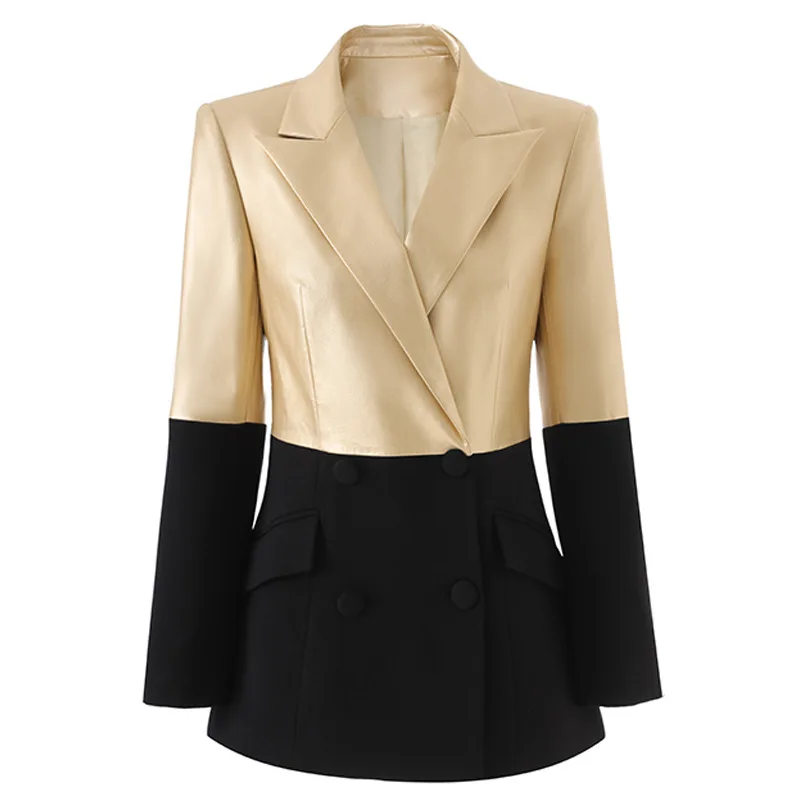 

Gold black stitching suit jacket women new slim fit suit niche design party wear top traf outerwears woman clothes ropa mujer