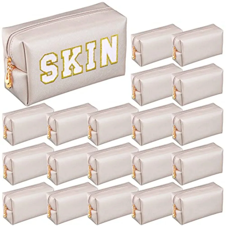 

20 Pcs Preppy Makeup Bags PU Leather Cosmetic Pouch with Zipper Waterproof Make up Bags Toiletry Beauty Container for Wom