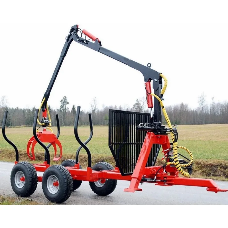 360° Rotation Hydraulic Crane Log Trailer | Remote Control Grapple Timber Loader | Heavy Duty Wood Transport Trailer for Forestr
