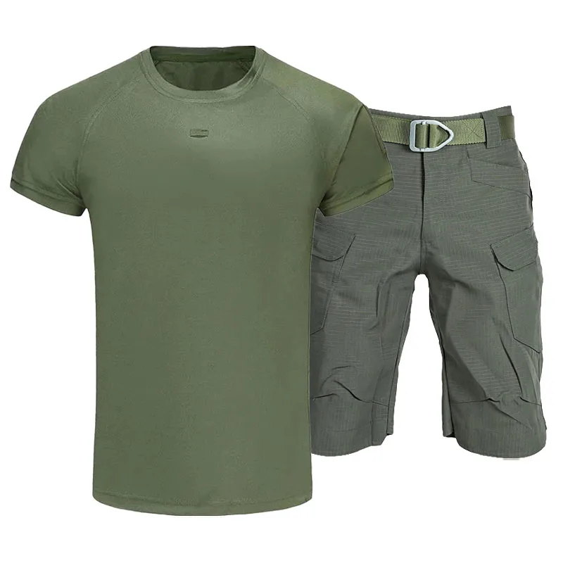 Militärische taktische Sets Männer Sommer schnell trocknende atmungsaktive Kurzarm-T-Shirts Outdoor Multi-Pocket verschleiß feste Cargo-Shorts