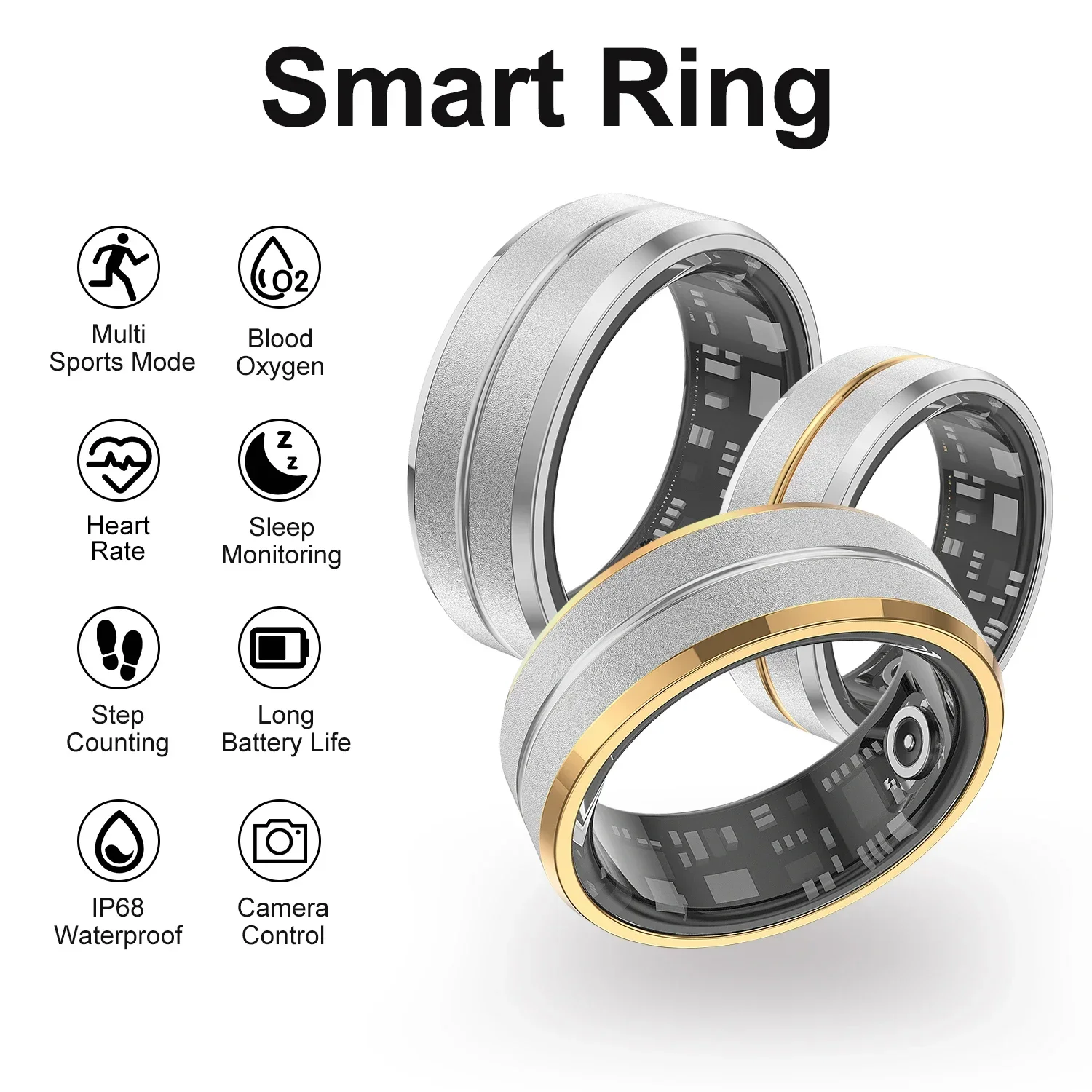 

2025 Smart Ring For Men Women Heart Rate Blood Oxygen Monitoring Multi Sports Modes IP68 Waterproof Smart Rings For Android IOS