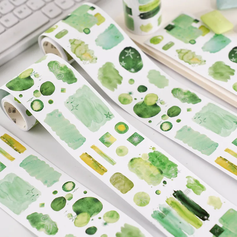 1 Roll 6.5x200cm Repeat Watercolor Blending Tape Stickers, Low Saturation Gradient Base Stickers for Journal Border Background