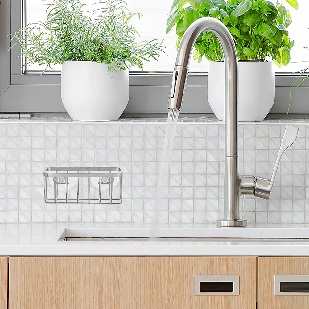 

Sink Sponge Holder Stainless Steel No Drill Suction Cup Kitchen Organizer Washcloth Soap Storage Drain Basket