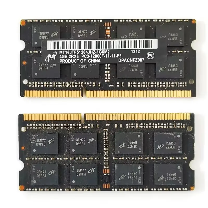 ไมครอน DDR3 RAMS 4GB 1600MHz หน่วยความจำแล็ปท็อป Ddr3 4GB 2RX8 PC3-12800F-11 SODIMM 1.5V