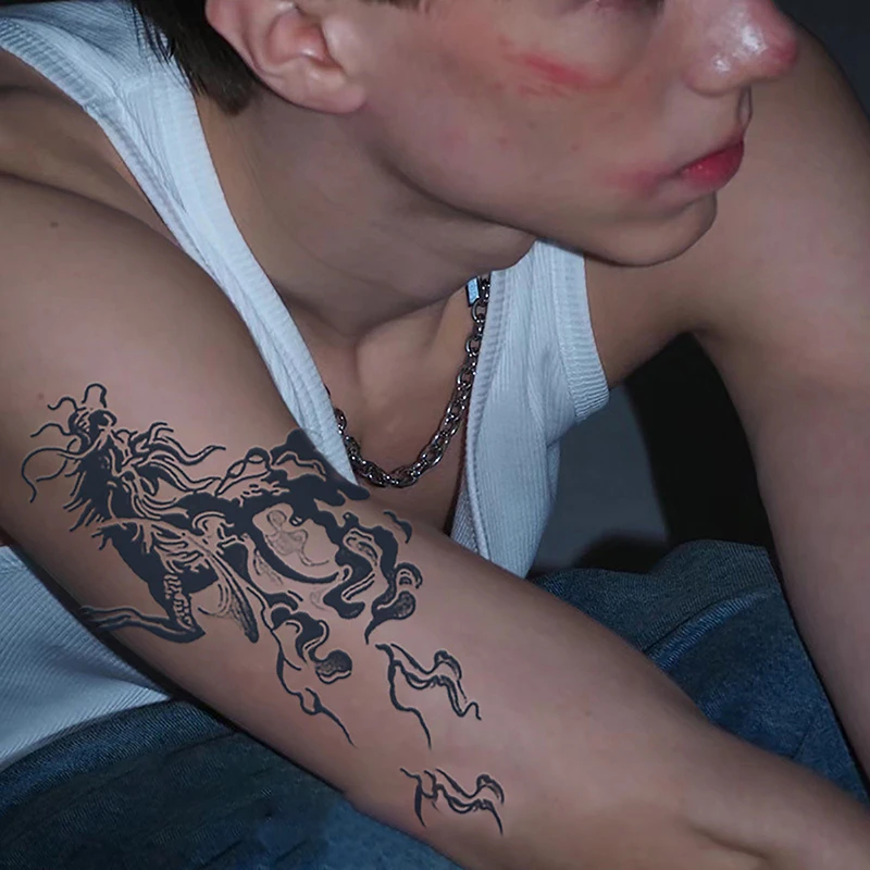 1Pc Realistische Draak Nep Tattoo Stickers Voor Mannen Jongens Kinderen 3d Dragon Vegetatie Tijdelijke Tatoeages Wasbare Tatoeages