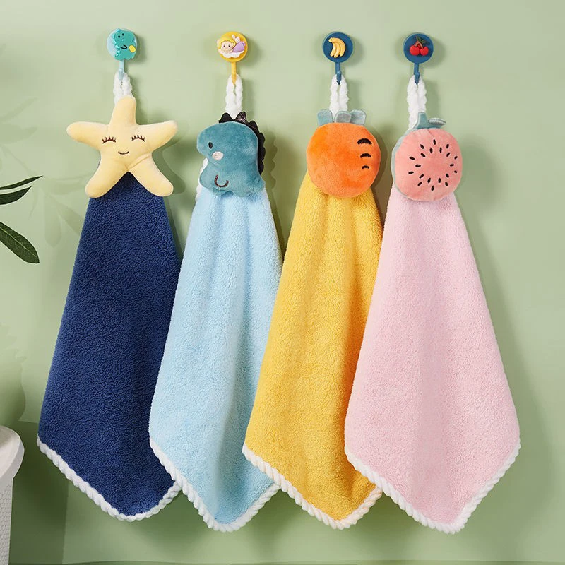 

Hand Towel Cute Children'S Hand Towel Dry Handkerchief Absorbent Kitchen Wiper Cloth Coral Fleece Towel With Hanging Loop