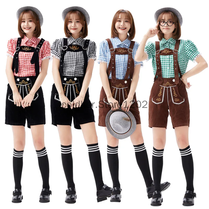 Germany Oktoberfest Beer Women Lederhosen Costume Halloween Bavarian Carnival Party Deluxe Cosplay Suspenders Shorts