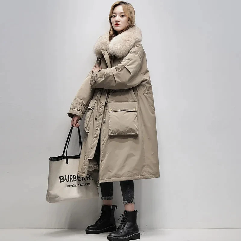 Down Jacket Female 2024 Winter New Korean Loose Fashion Parkas Coat Womens Over-the-Knee Hood Fox Fur Collar Thick Warm Jackets