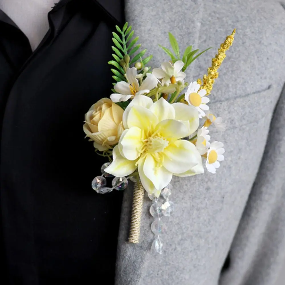Romantic Magnolia Bridal Corsage Handmade Artificial Flower Groom Boutonniere Elegant Wrist Corsage Wedding Party