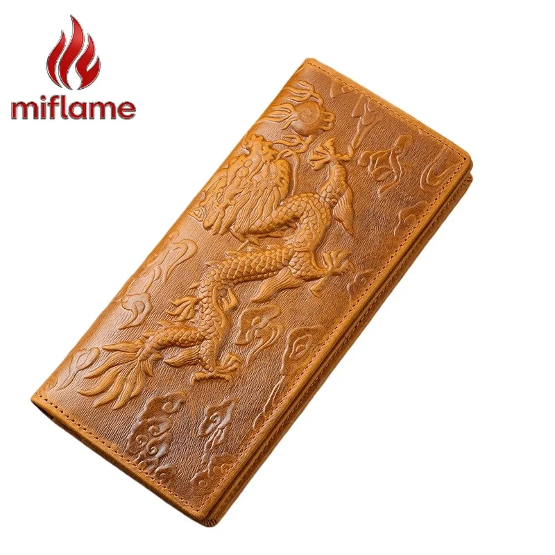 

Men's Long Wallet in Vintage Dragon Pattern Genuine Leather with Large Capacity Card Holder for Casual Travel and Clutch