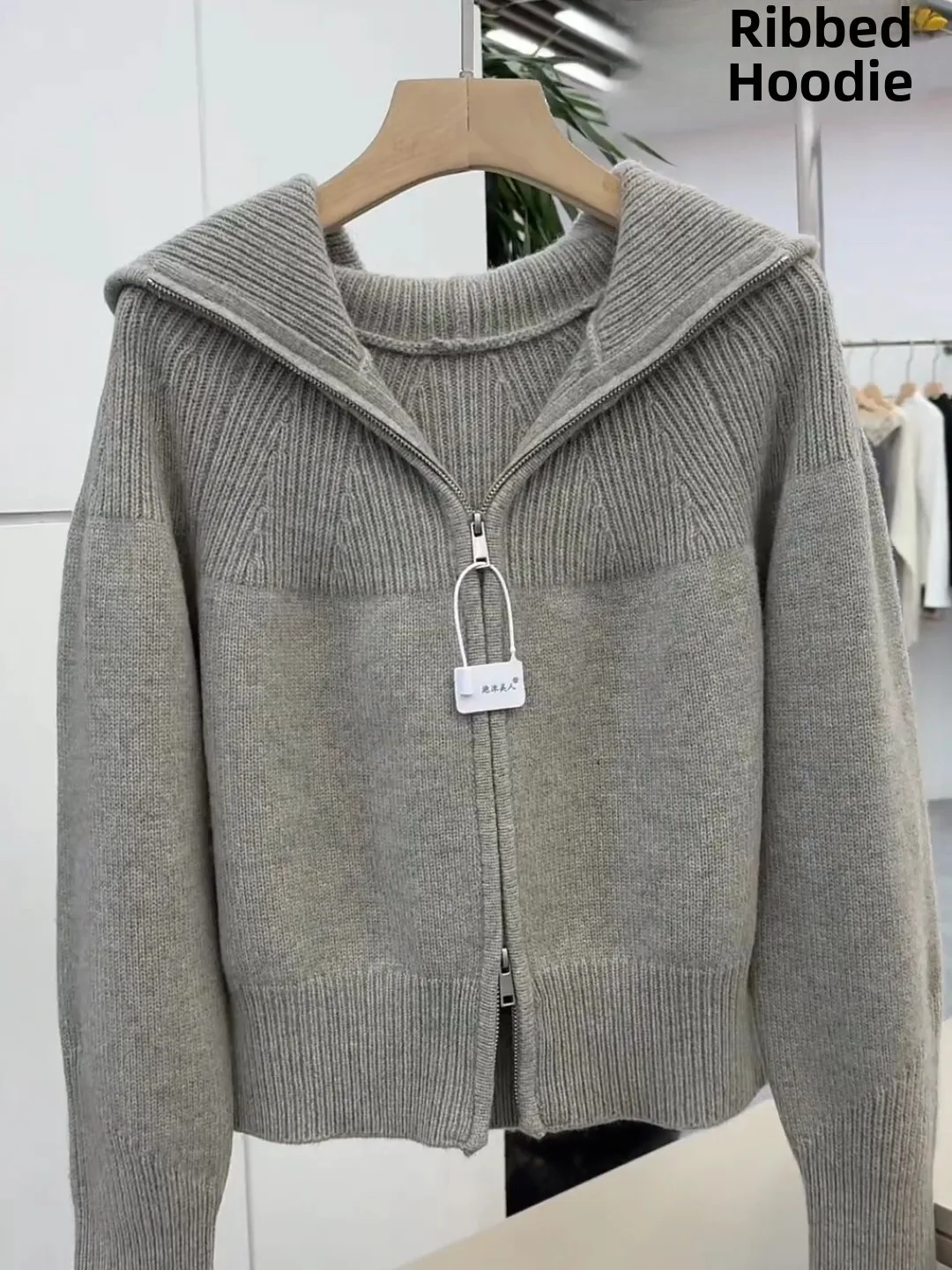Gray Loose Women's Knitted Cardigan Double Zipper Hooded Sweater Coat Comfortable Commute Style Korean Version Soft Material