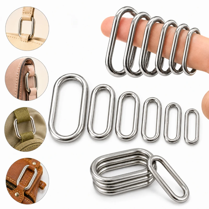 10/20Pcs 25-45mm 304 Stainless Steel Welded Oval Rings Webbing Strap Connectors for Bag Belt Pet Collar DIY Hardware Accessories