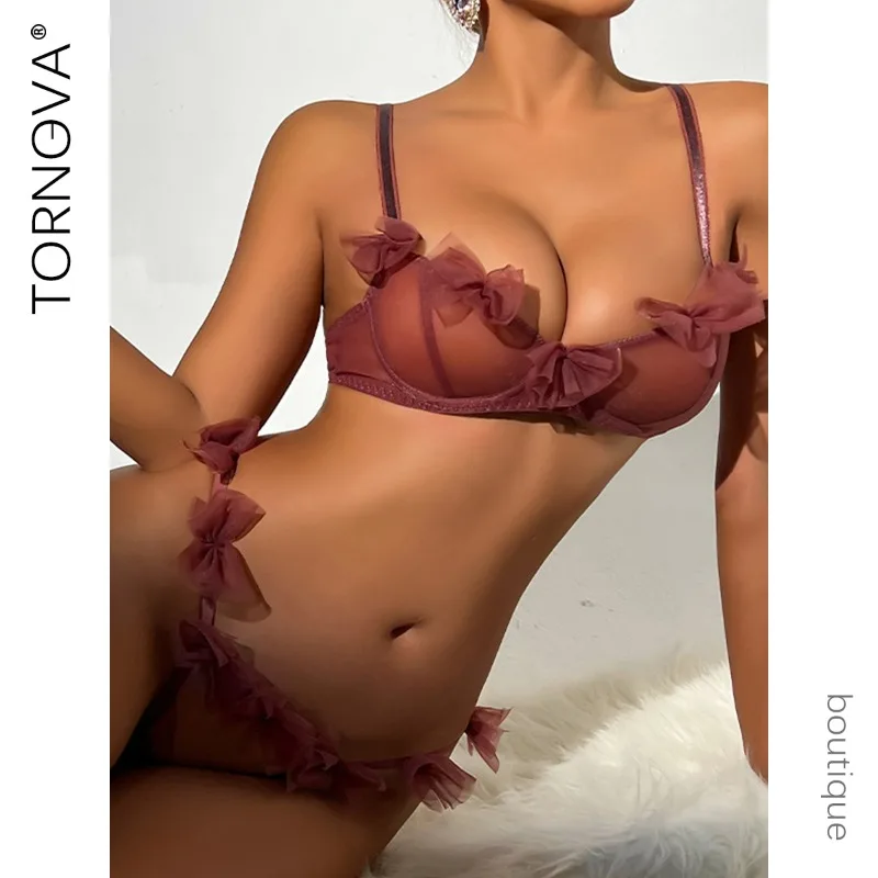 

Tornova Erotic Lingerie Panty 2PCS Thin Model Bow Knot Sexy Women Body Shaping Pure Desire Elegant Sissy Intimate Underwear Set