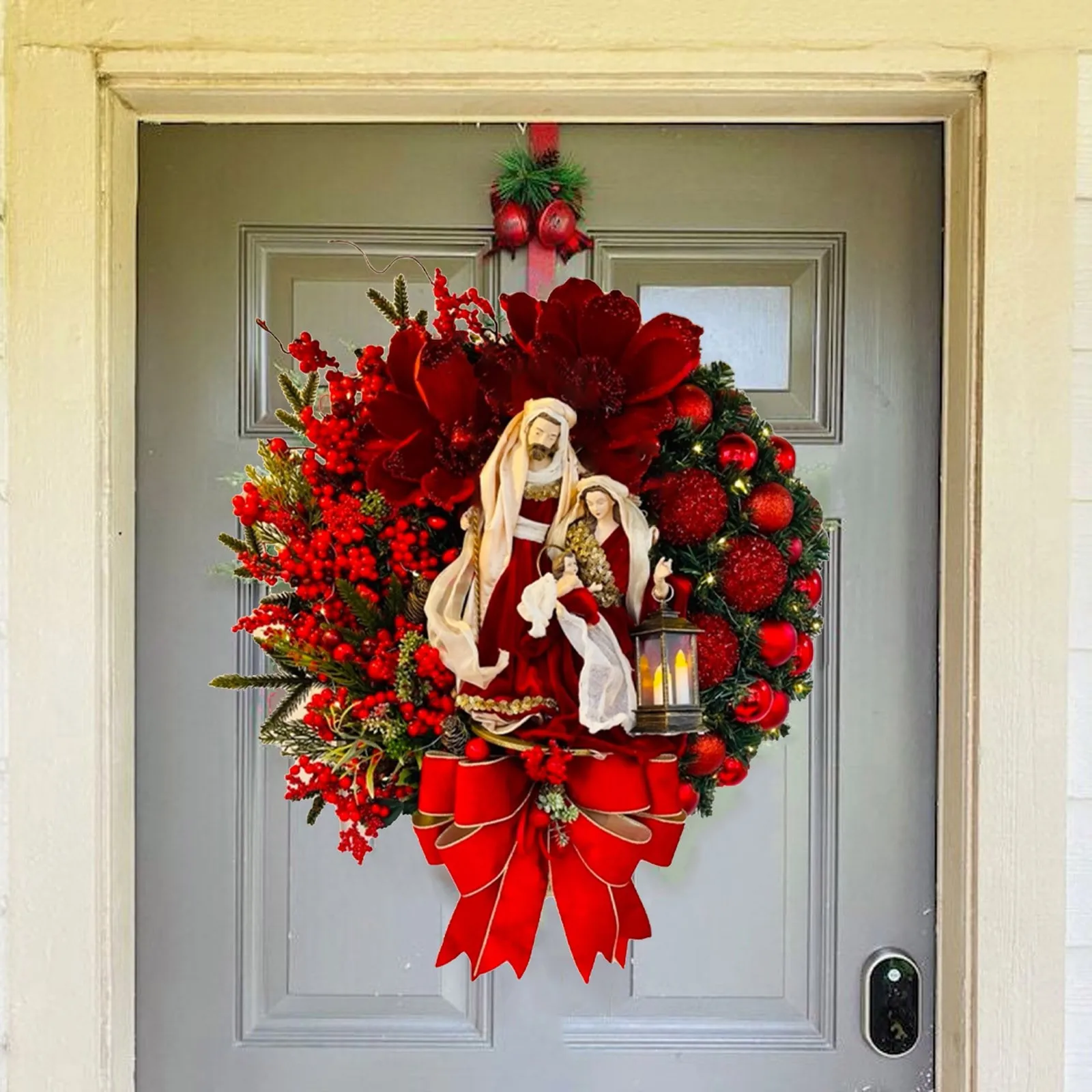 30cm Sacred Christmas Wreath With Lights Front Door Hanging Ornament Christmas Home Decoration Новогодние Украшения 2022 New