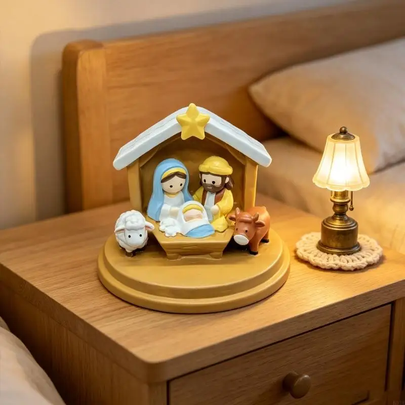 Weihnachten Krippe Szene Dekore Religiöse Heilige Familie Harz Krippe Szene Figur Für Ferienhäuser Display Ornament B03E – Detail 9