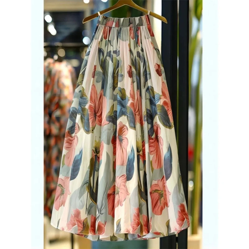 

French Pear-shaped Body Niche Fairy Super Fairy Forest High-end Printing High-waisted A-line Skirt for Women in Autumn